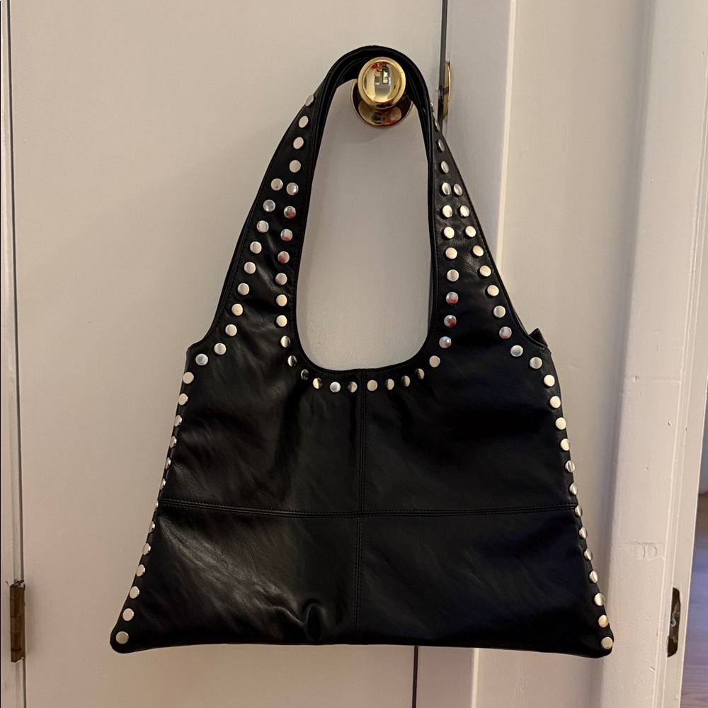 Black Stud-Trim Leather Tote Bag